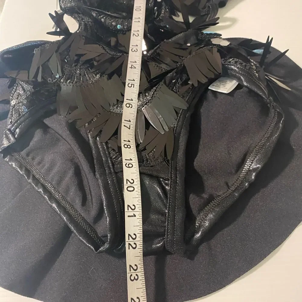 WEISSMAN Elite Dance Costume black fringe glam Do It Like This 15259 LC child